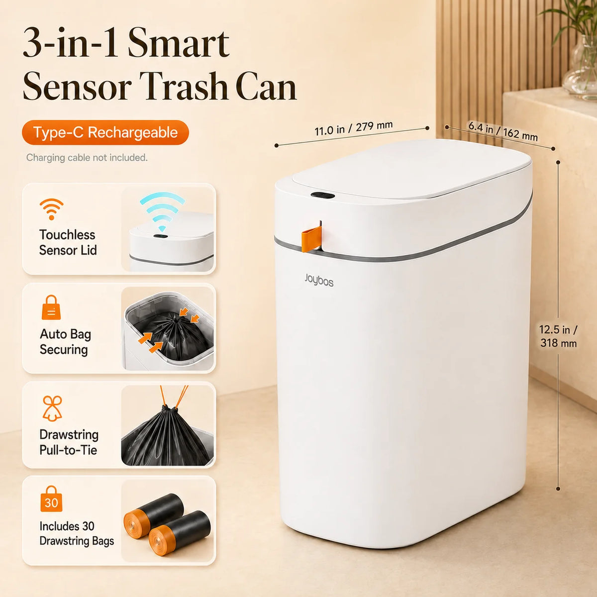 Smart Touchless Trash Can with Automatic Bag Lining System