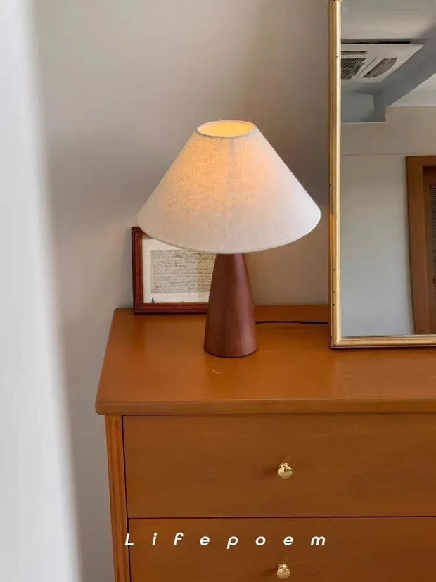 Solid wood and retro fabric table lamp