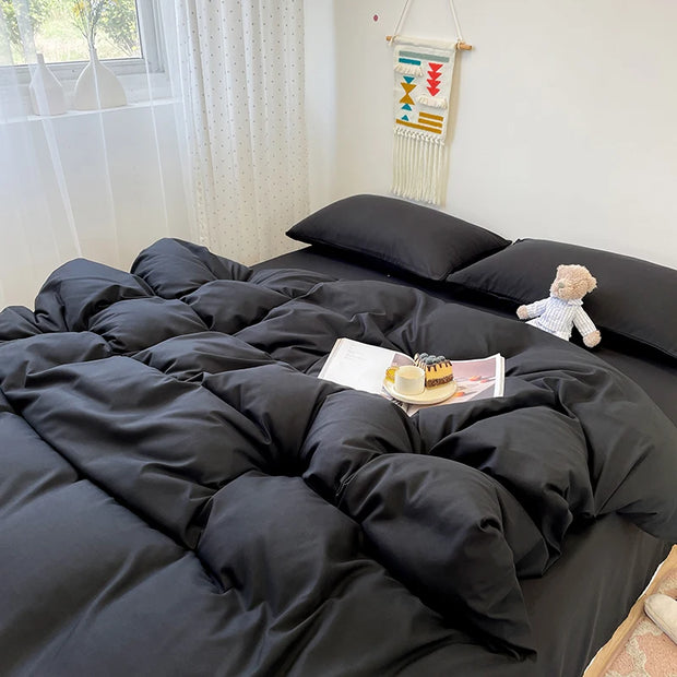Black Bedding Duvet, Bedsheet and Pillowcase Set