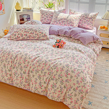 Floral Printed Bedding Set – Duvet Cover with Flat Sheet & Pillowcases