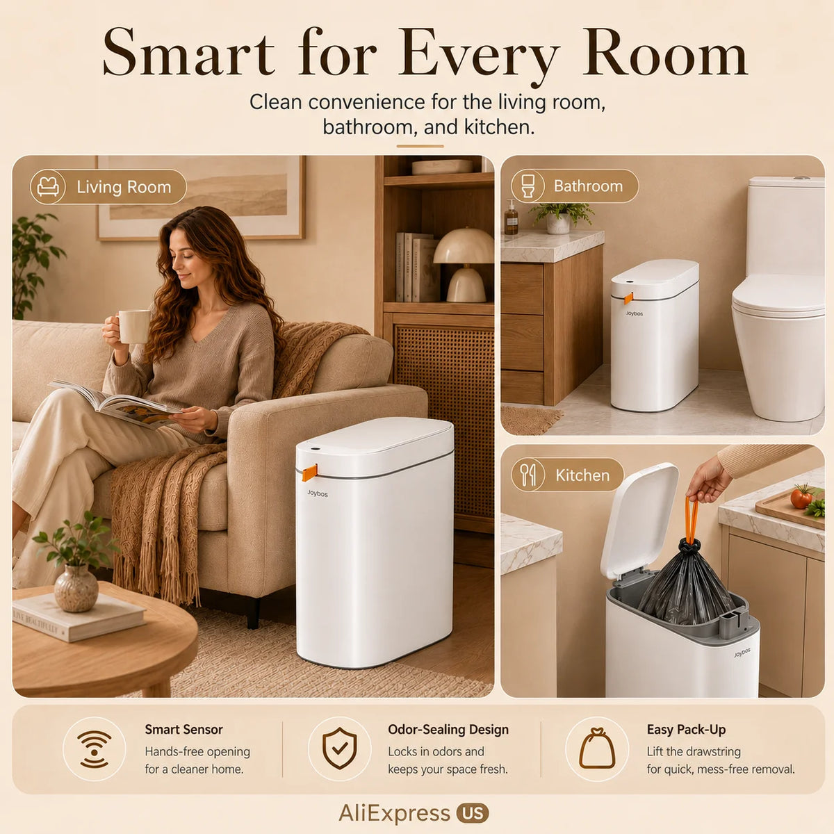 Smart Touchless Trash Can with Automatic Bag Lining System