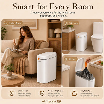 Smart Touchless Trash Can with Automatic Bag Lining System