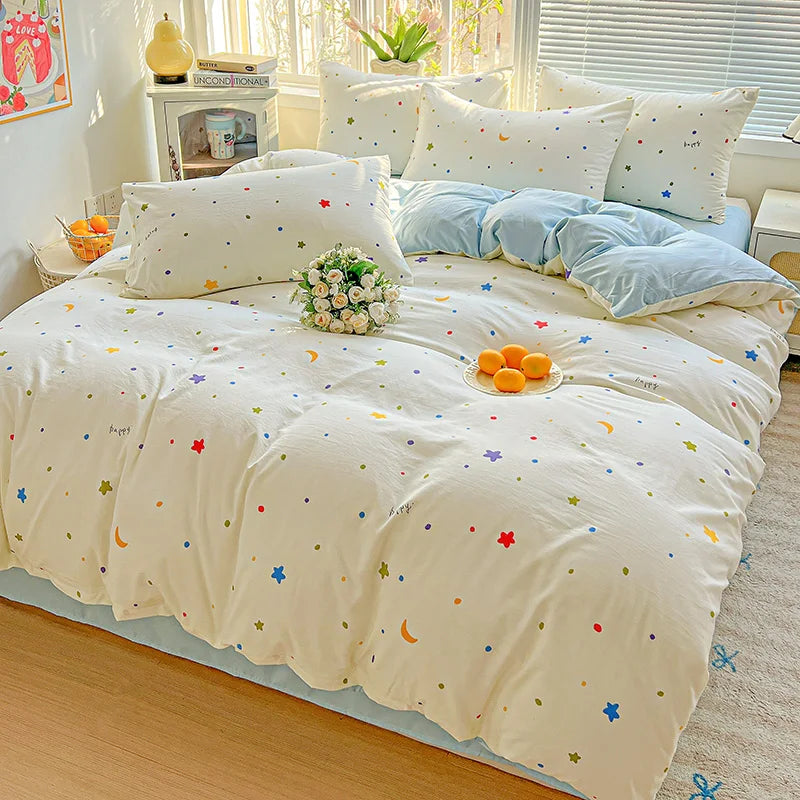 Floral Printed Bedding Set – Duvet Cover with Flat Sheet & Pillowcases