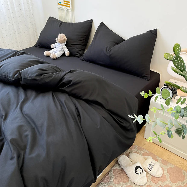 Black Bedding Duvet, Bedsheet and Pillowcase Set