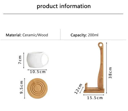 Ceramic Cup & Saucer Set with Bamboo Tray