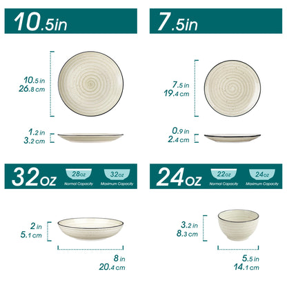 Vancasso Beige Ceramic Dinnerware Set | 24-Piece, Serves 6